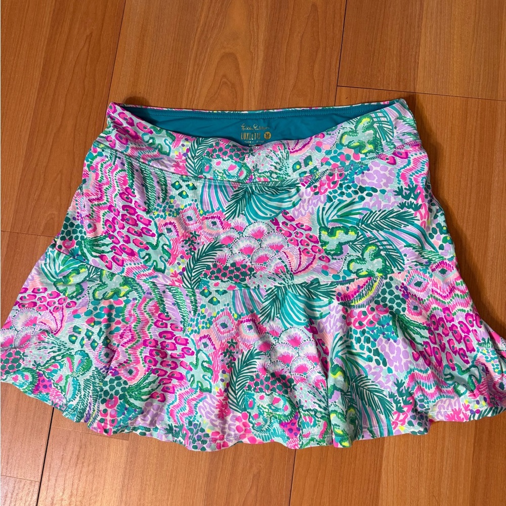 Lilly Pulitzer Pink and Green Floral Skater Skirt